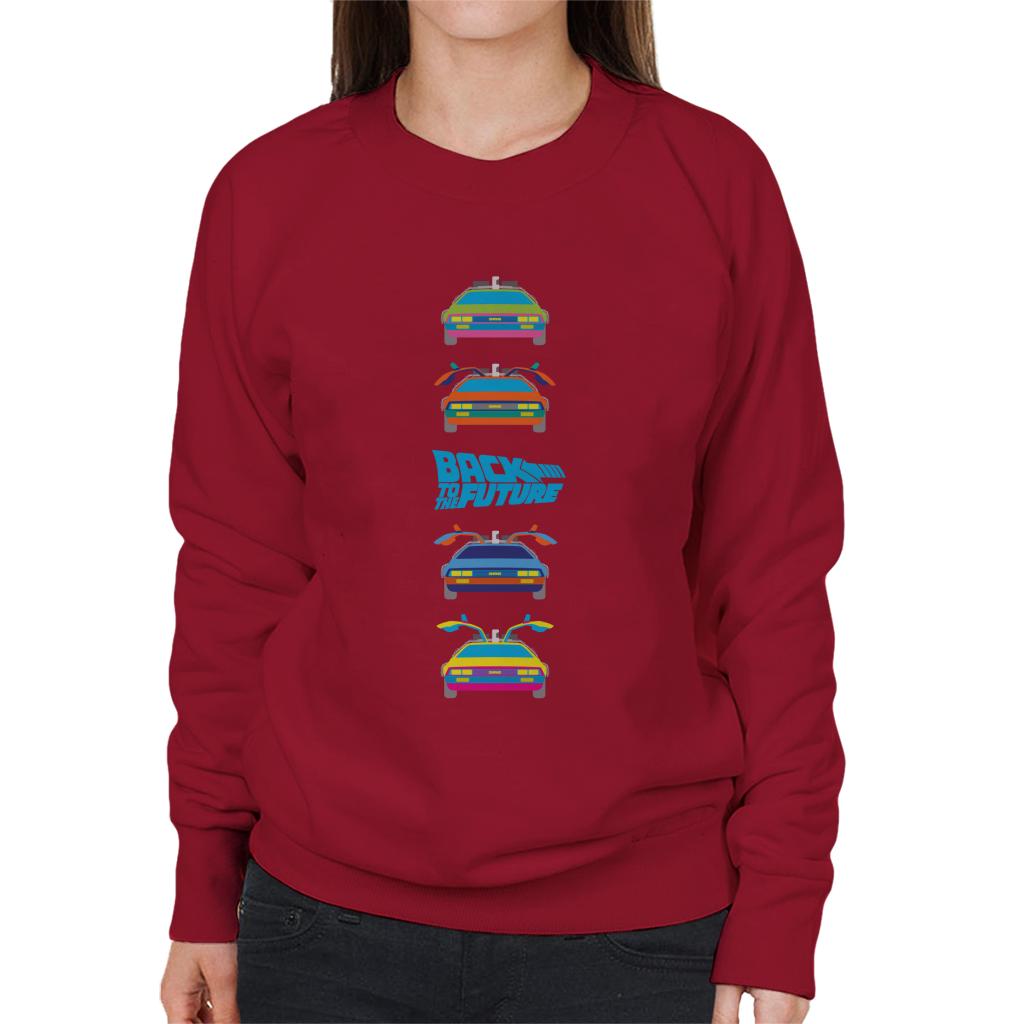 Back to the Future Delorean Doors Opening Colourful Design Women's Sweatshirt-ALL + EVERY