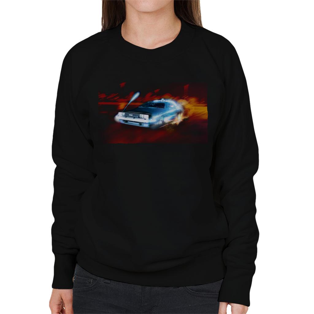 Back to the Future Delorean Electric Charged Take Off Women's Sweatshirt-ALL + EVERY