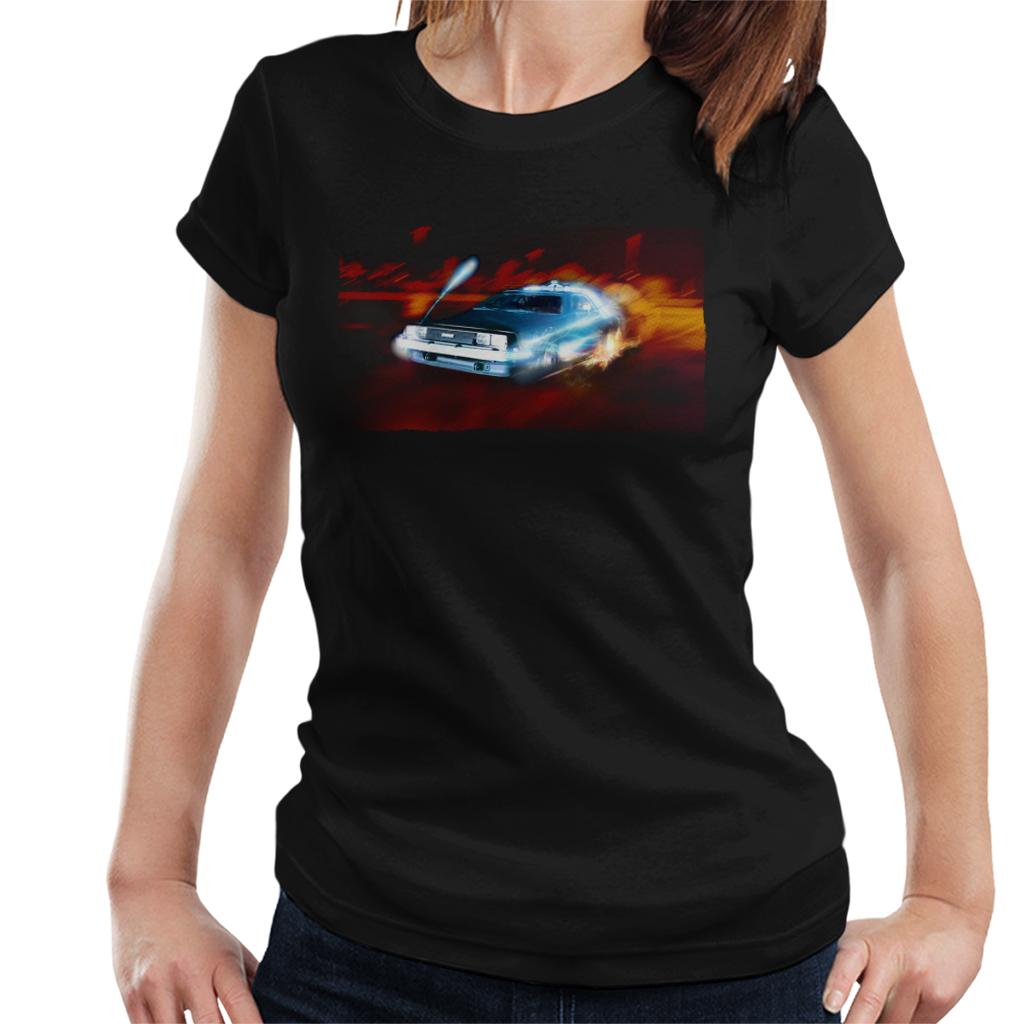 Back to the Future Delorean Electric Charged Take Off Women's T-Shirt-ALL + EVERY