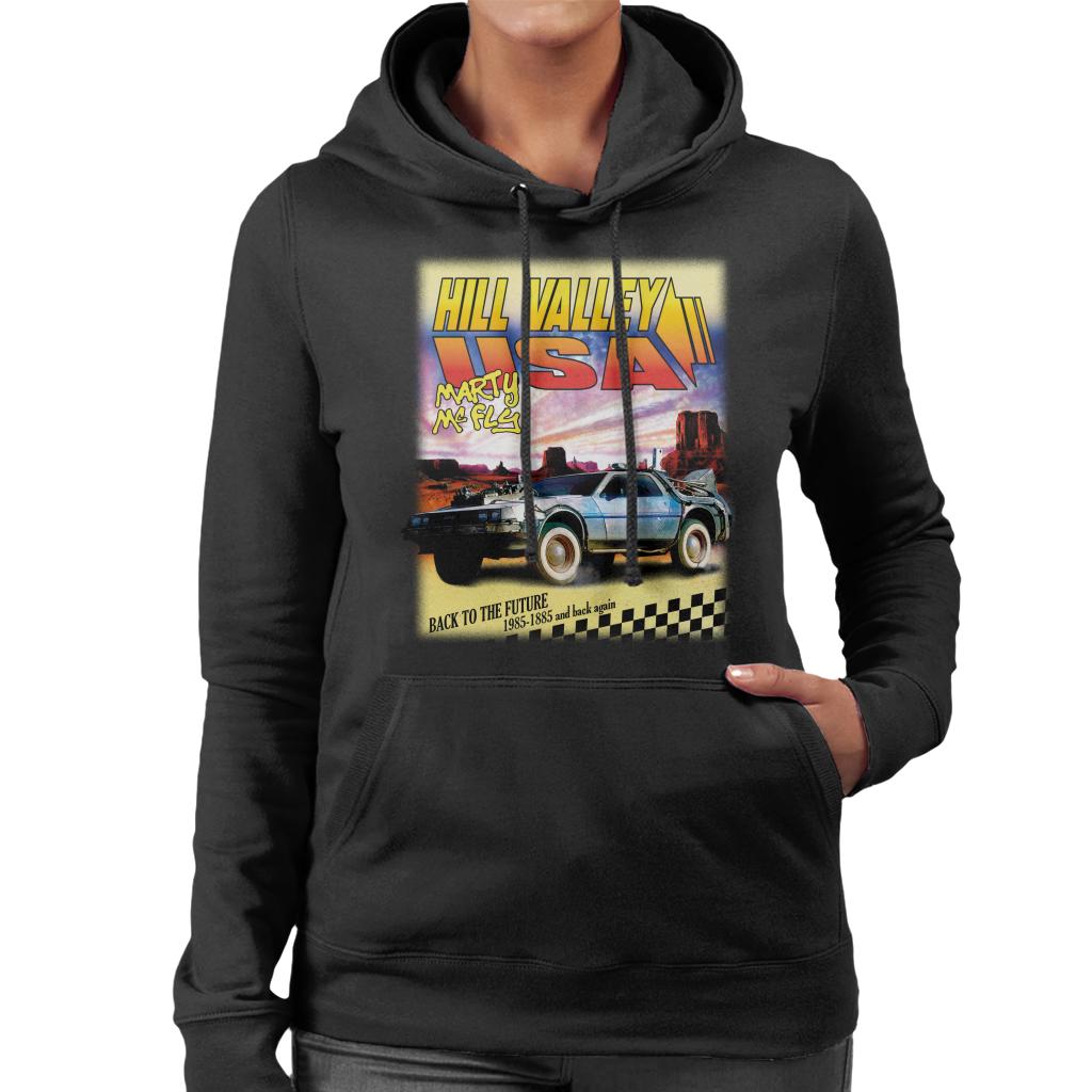 Back to the Future Delorean Hill Valley USA Marty Mcfly Women's Hooded Sweatshirt-ALL + EVERY