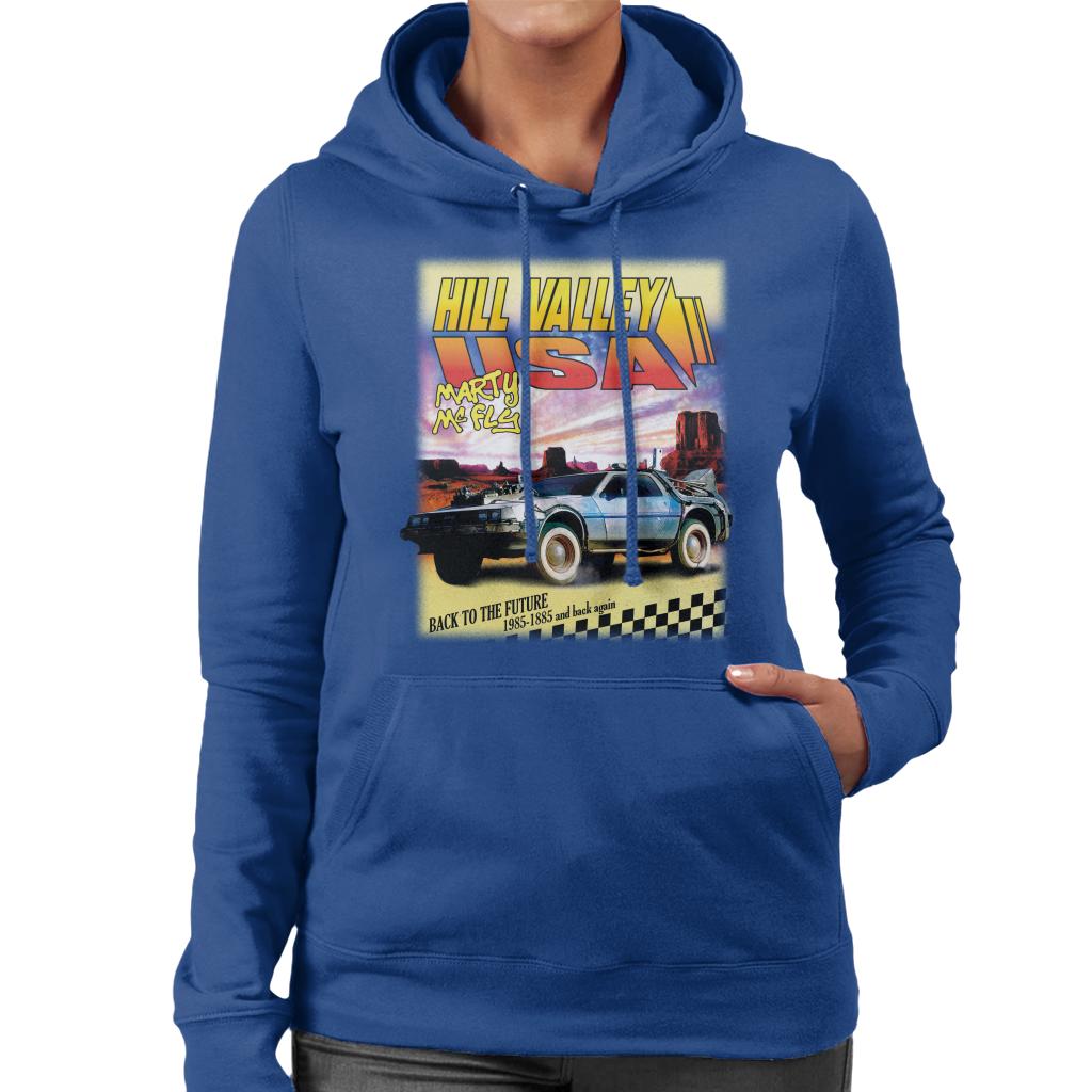 Back to the Future Delorean Hill Valley USA Marty Mcfly Women's Hooded Sweatshirt-ALL + EVERY