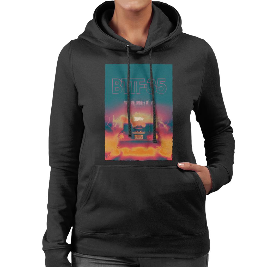 Back to the Future Delorean 35 Electric Flames Women's Hooded Sweatshirt-ALL + EVERY