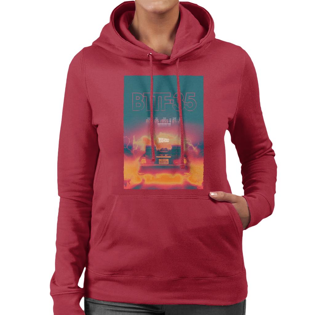 Back to the Future Delorean 35 Electric Flames Women's Hooded Sweatshirt-ALL + EVERY