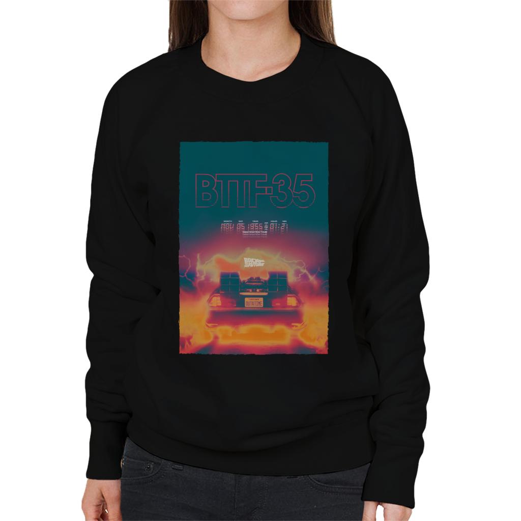 Back to the Future Delorean 35 Electric Flames Women's Sweatshirt-ALL + EVERY