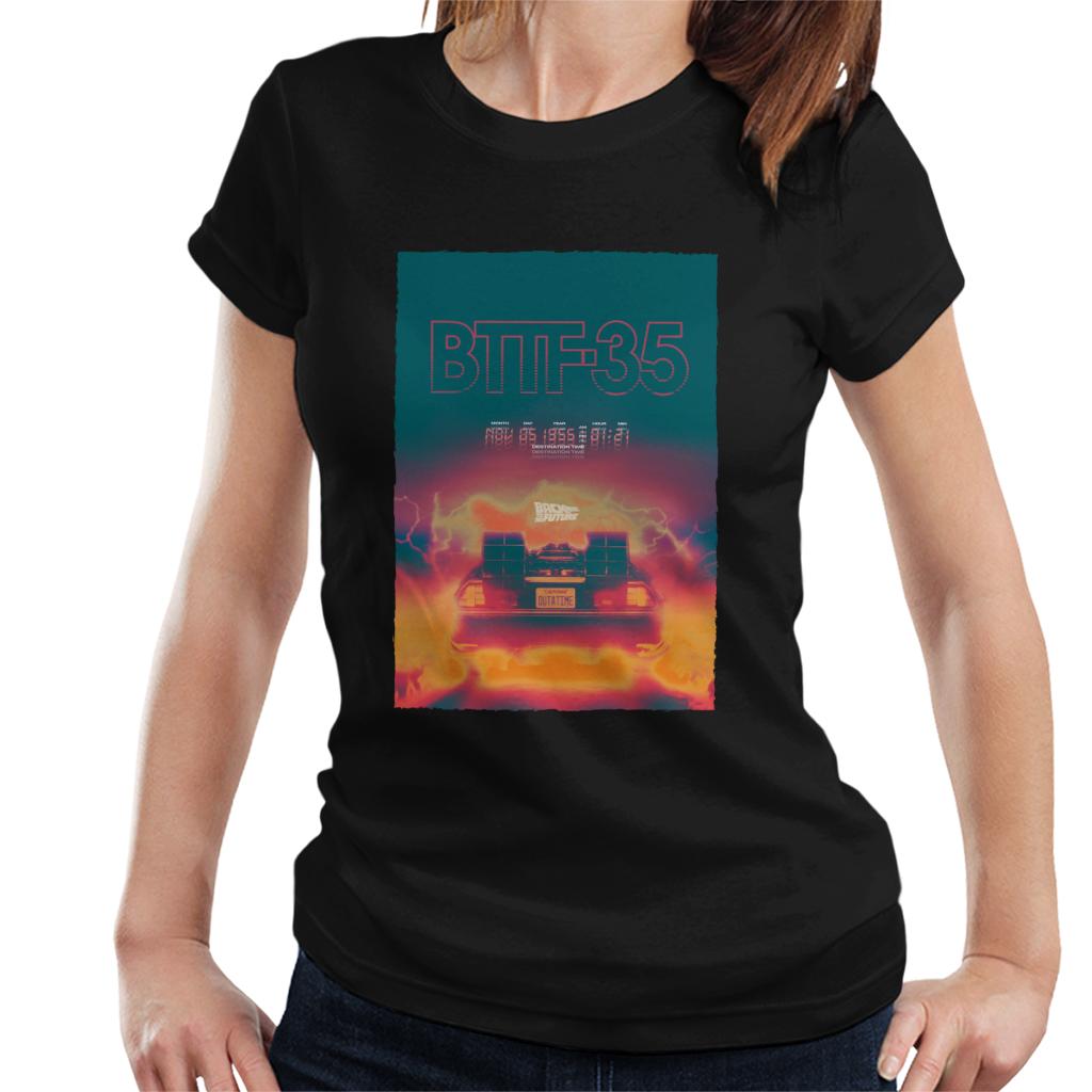 Back to the Future Delorean 35 Electric Flames Women's T-Shirt-ALL + EVERY