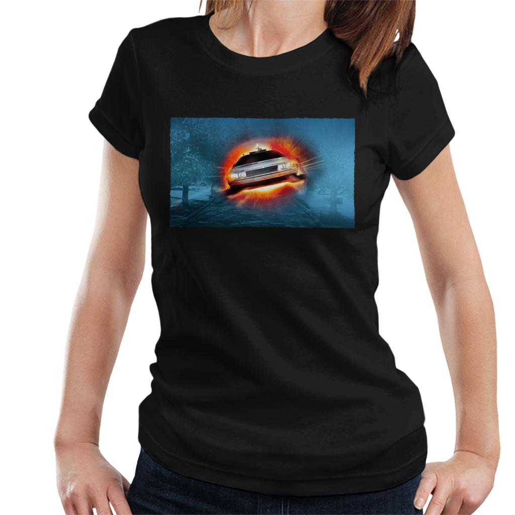 Back to the Future Delorean Cinematic Take Off Women's T-Shirt-ALL + EVERY