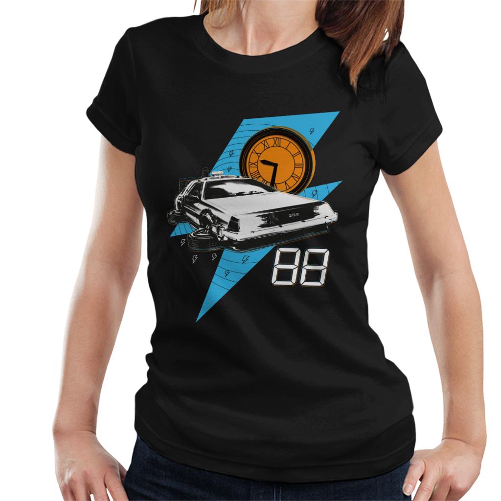 Back to the Future 88 Clock And Delorean Women's T-Shirt-ALL + EVERY