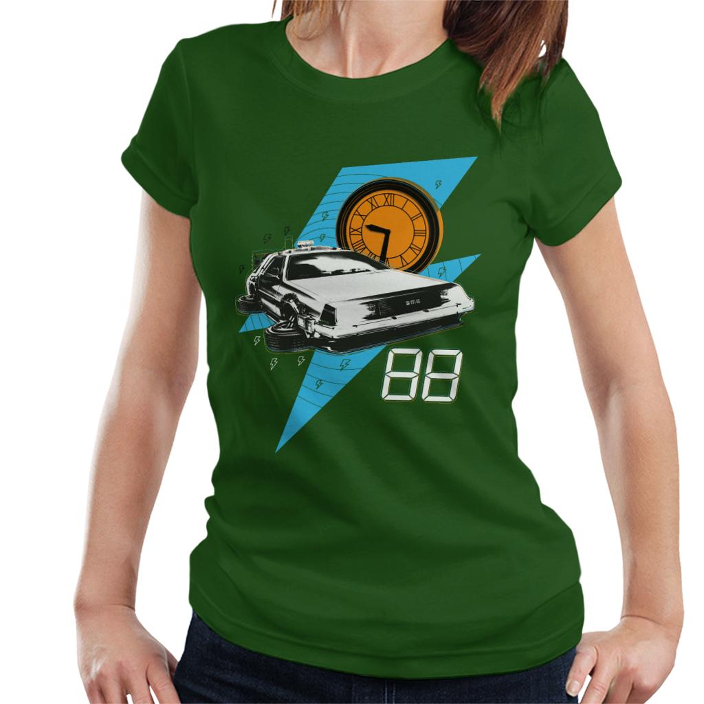 Back to the Future 88 Clock And Delorean Women's T-Shirt-ALL + EVERY