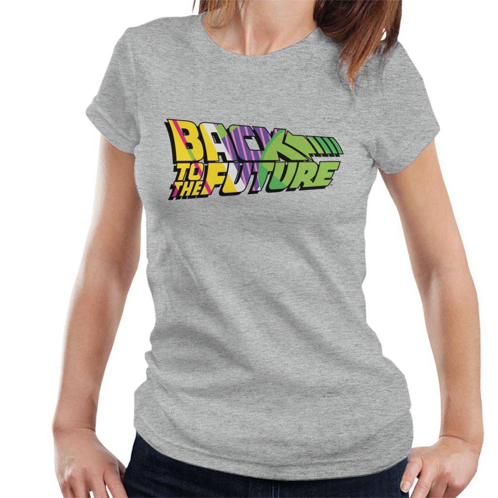 Back To The Future Striped Colourful Logo Women's T-Shirt-ALL + EVERY