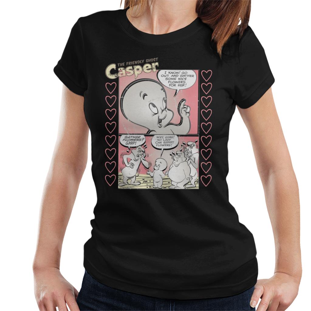 Casper The Friendly Ghost Flowers Comic Frame Women's T-Shirt-ALL + EVERY