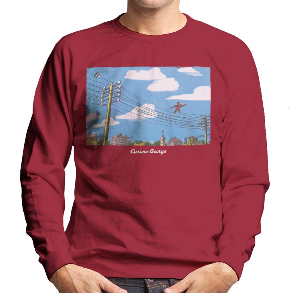 Curious George Walking On Telephone Lines Men's Sweatshirt-ALL + EVERY