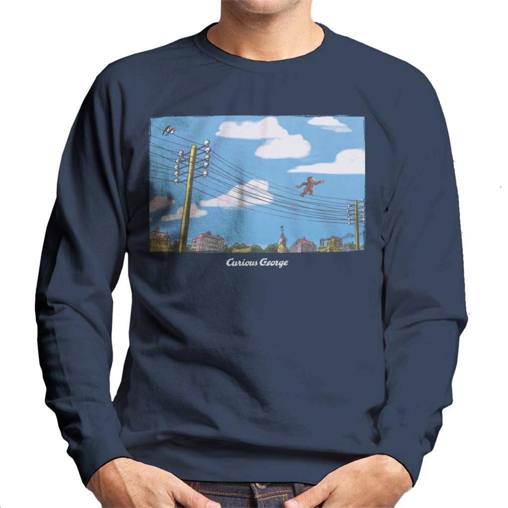 Curious George Walking On Telephone Lines Men's Sweatshirt-ALL + EVERY