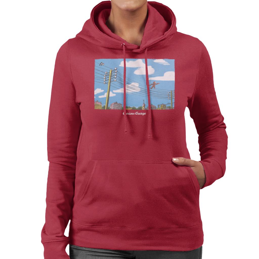 Curious George Walking On Telephone Lines Women's Hooded Sweatshirt-ALL + EVERY
