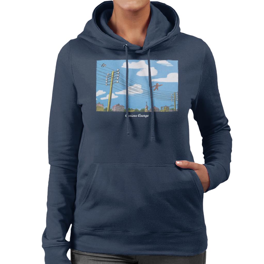 Curious George Walking On Telephone Lines Women's Hooded Sweatshirt-ALL + EVERY
