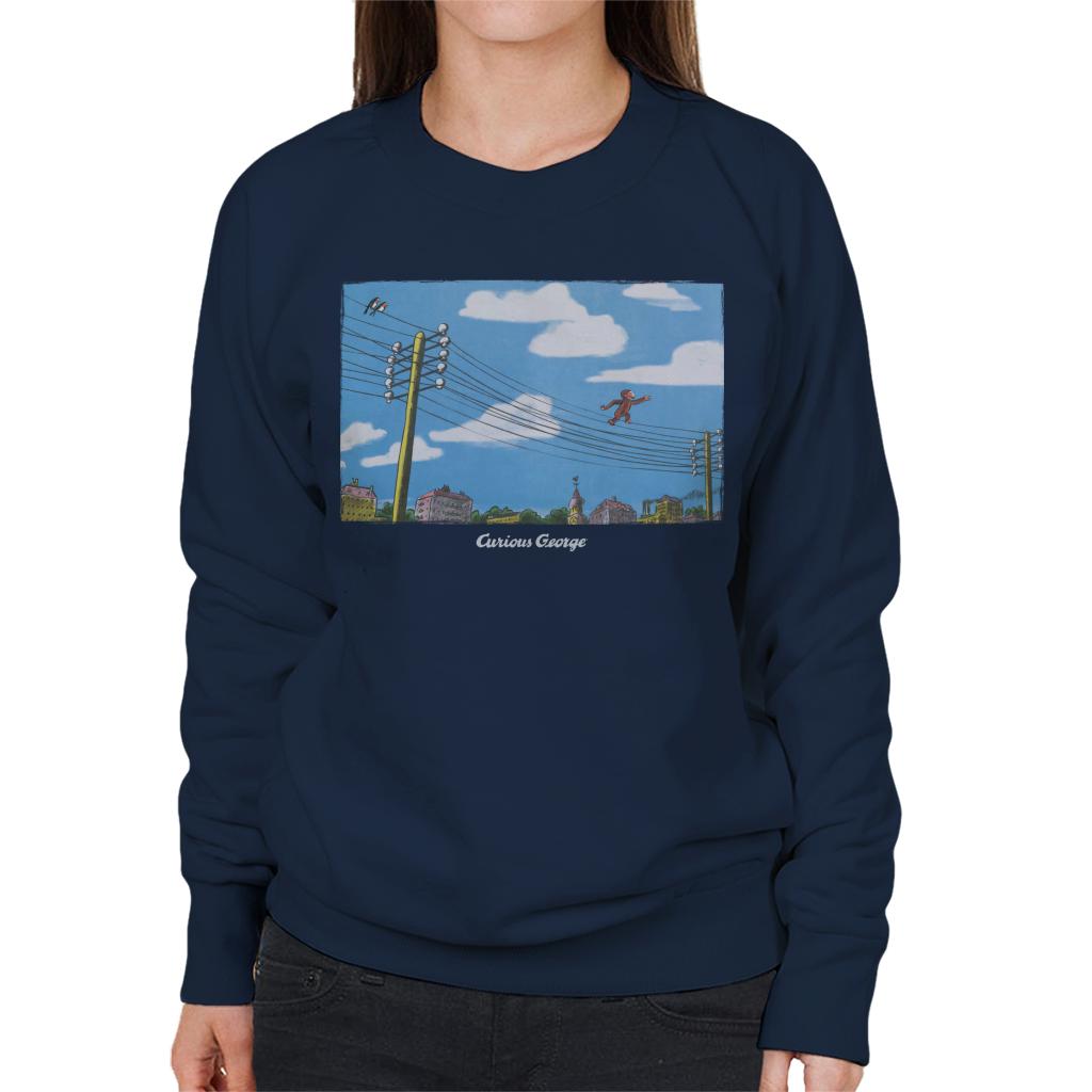 Curious George Walking On Telephone Lines Women's Sweatshirt-ALL + EVERY