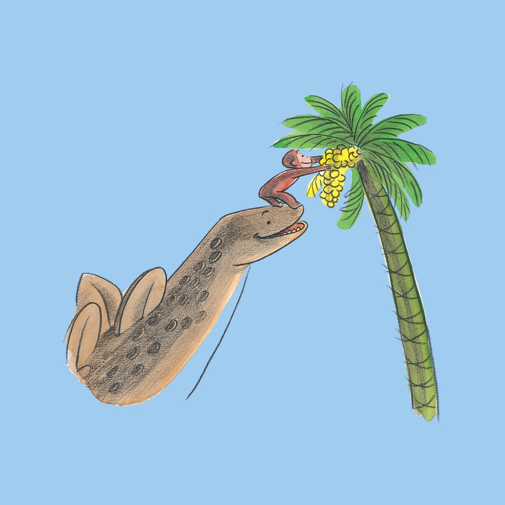 Curious George Dinosaur Palm Tree Women's Hooded Sweatshirt-ALL + EVERY