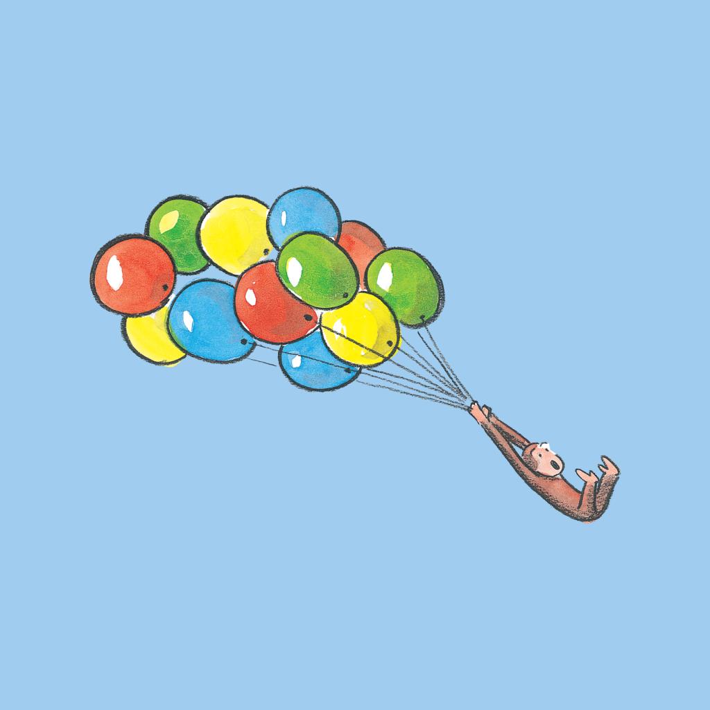 Curious George Balloon Flying Backwards Women's Hooded Sweatshirt-ALL + EVERY