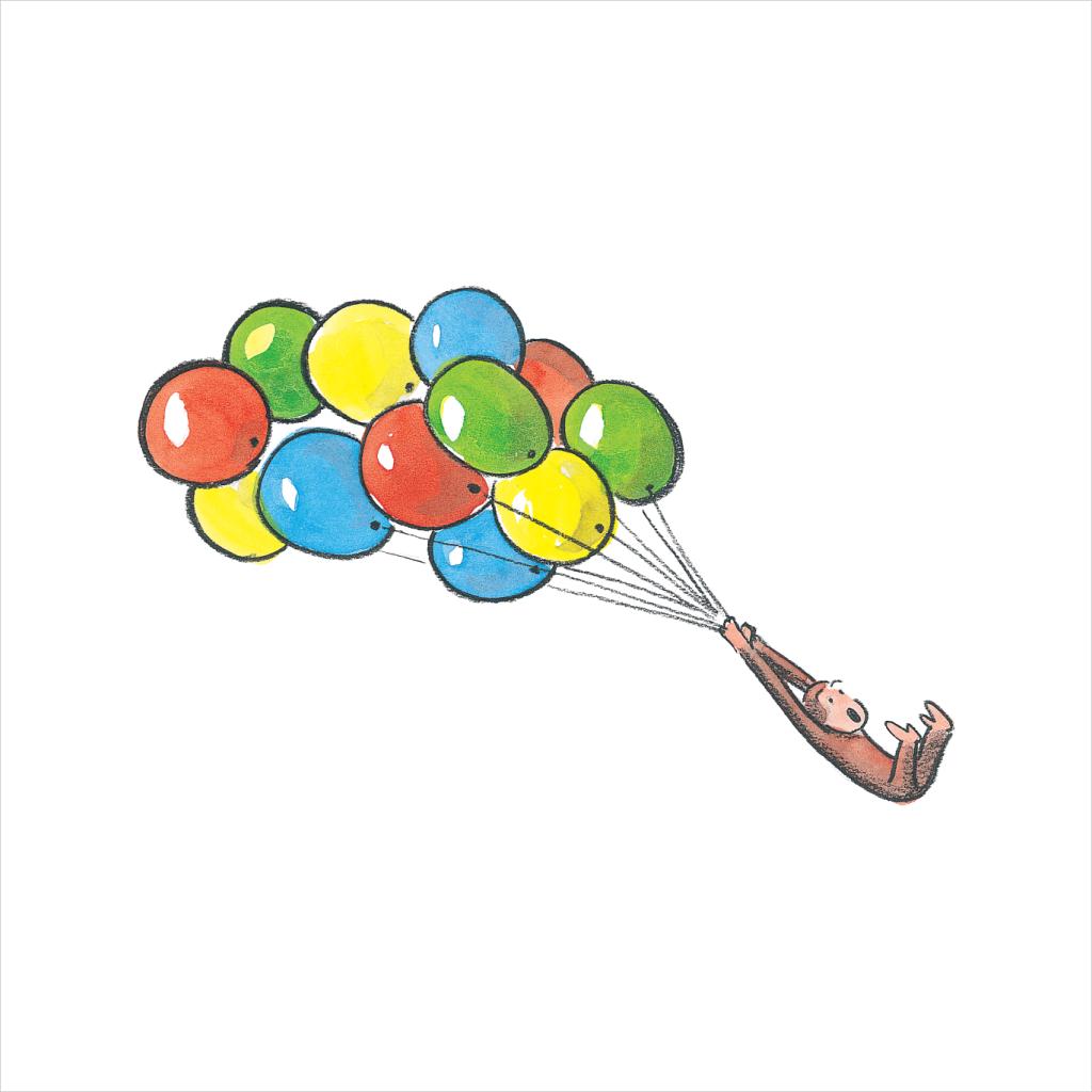 Curious George Balloon Flying Backwards Women's Hooded Sweatshirt-ALL + EVERY