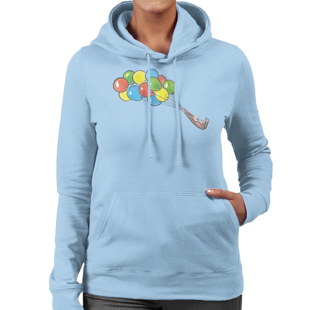 Curious George Balloon Flying Backwards Women's Hooded Sweatshirt-ALL + EVERY