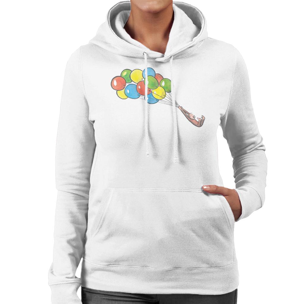 Curious George Balloon Flying Backwards Women's Hooded Sweatshirt-ALL + EVERY