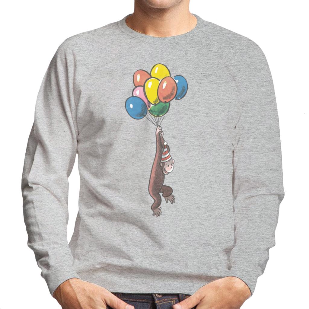 Curious George Balloon Flying Hat Men's Sweatshirt-ALL + EVERY