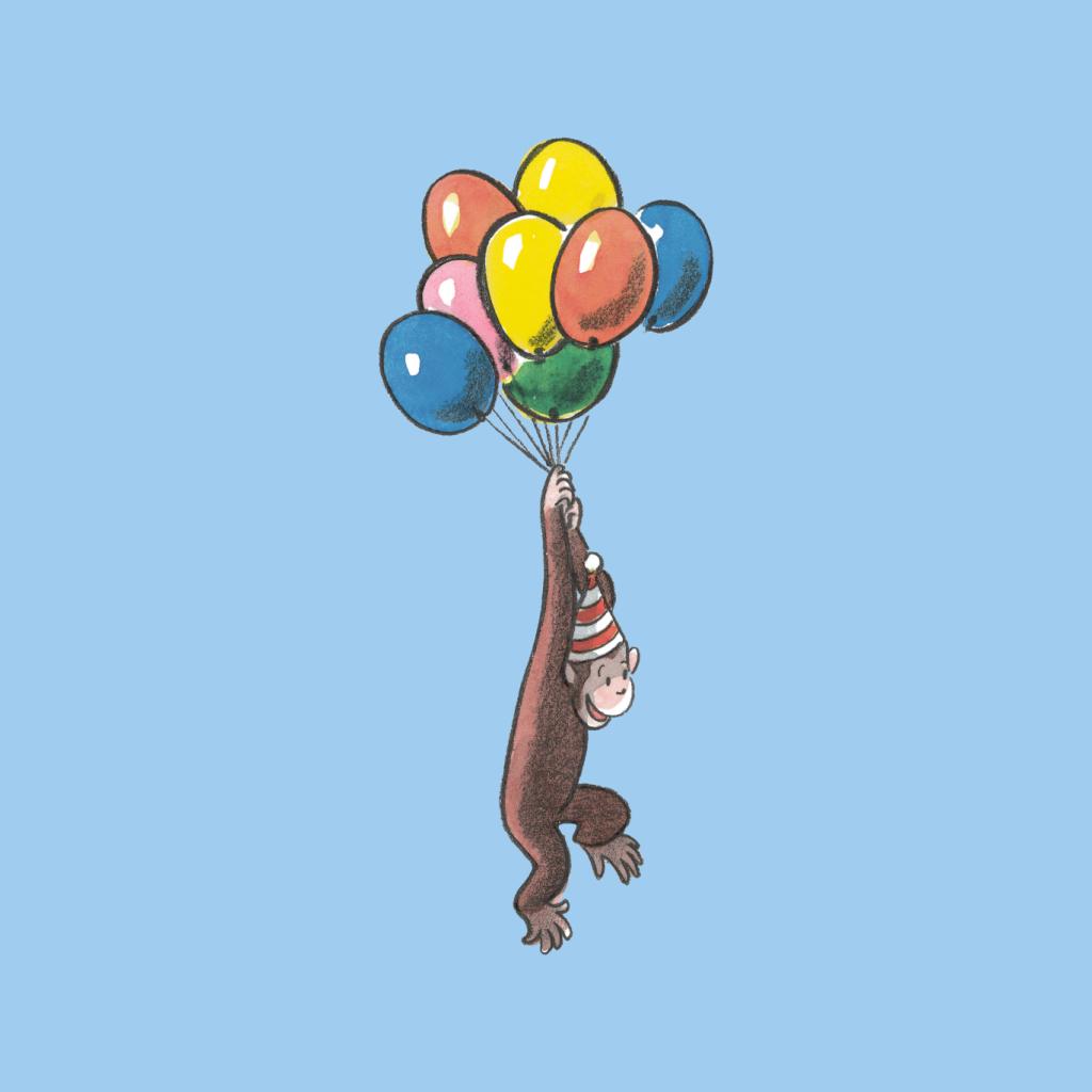 Curious George Balloon Flying Hat Men's T-Shirt-ALL + EVERY