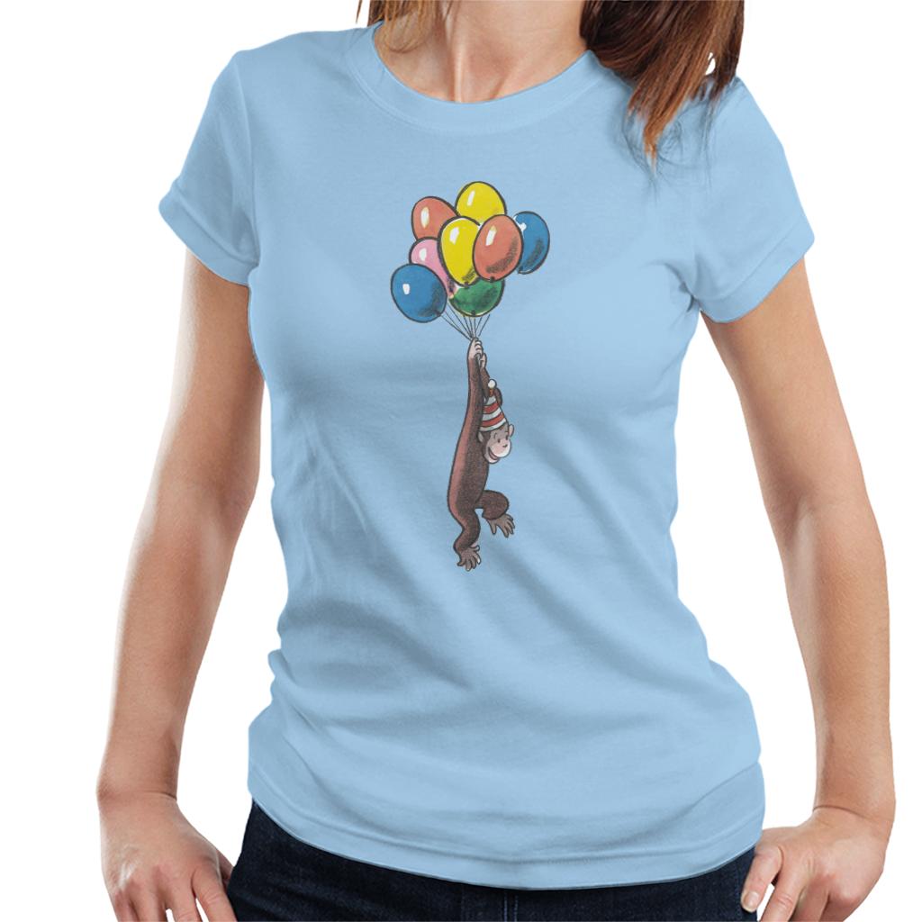 Curious George Balloon Flying Hat Women's T-Shirt-ALL + EVERY