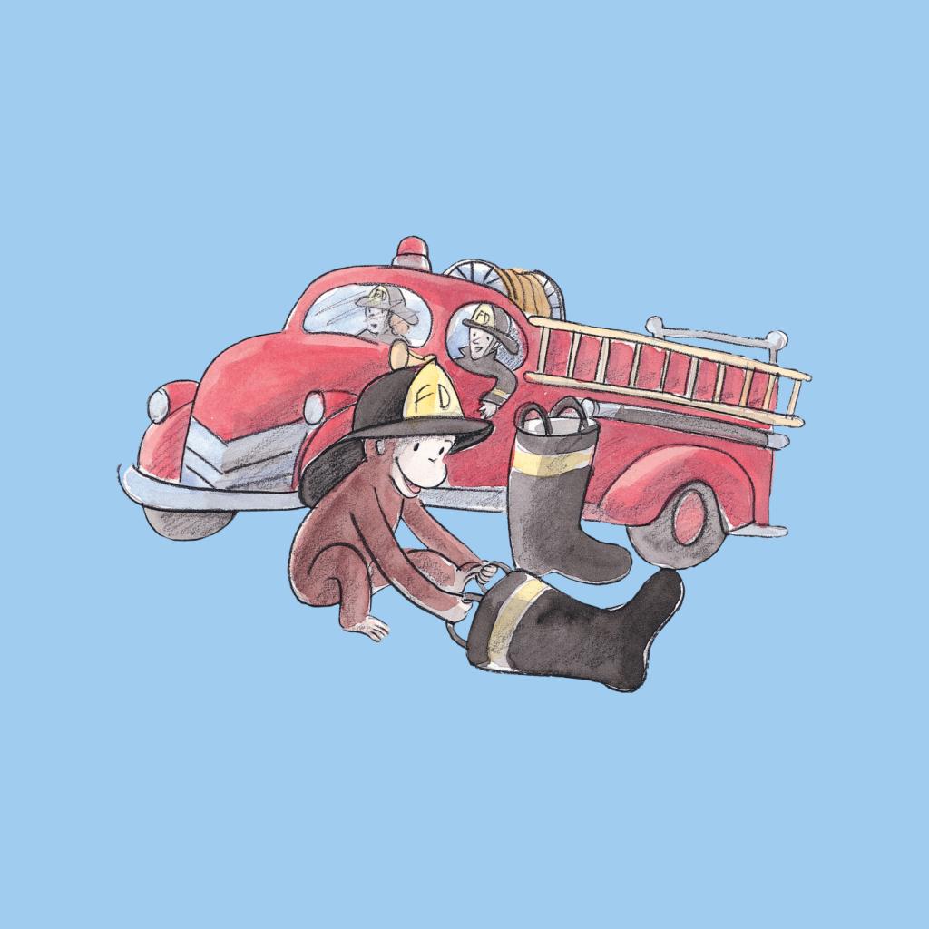 Curious George Balloon Fire Department Truck Women's Sweatshirt-ALL + EVERY