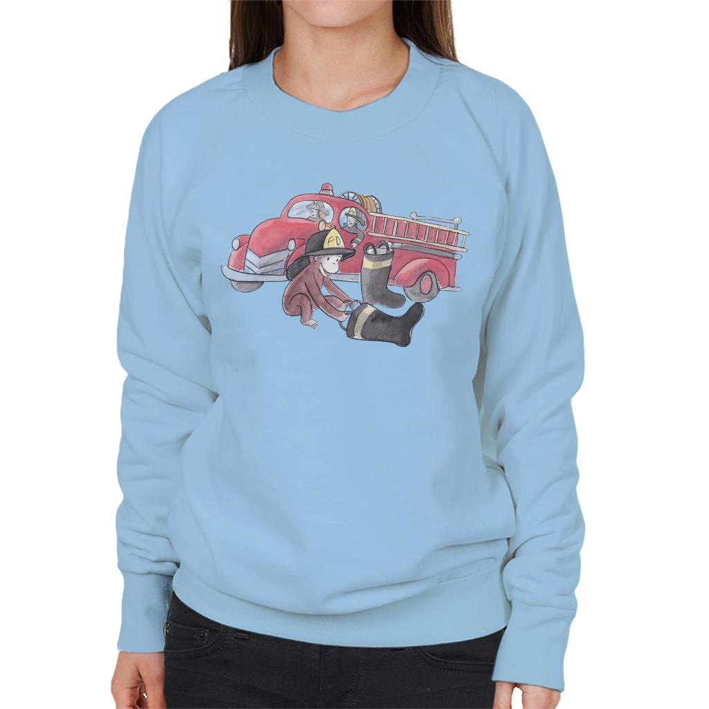 Curious George Balloon Fire Department Truck Women's Sweatshirt-ALL + EVERY