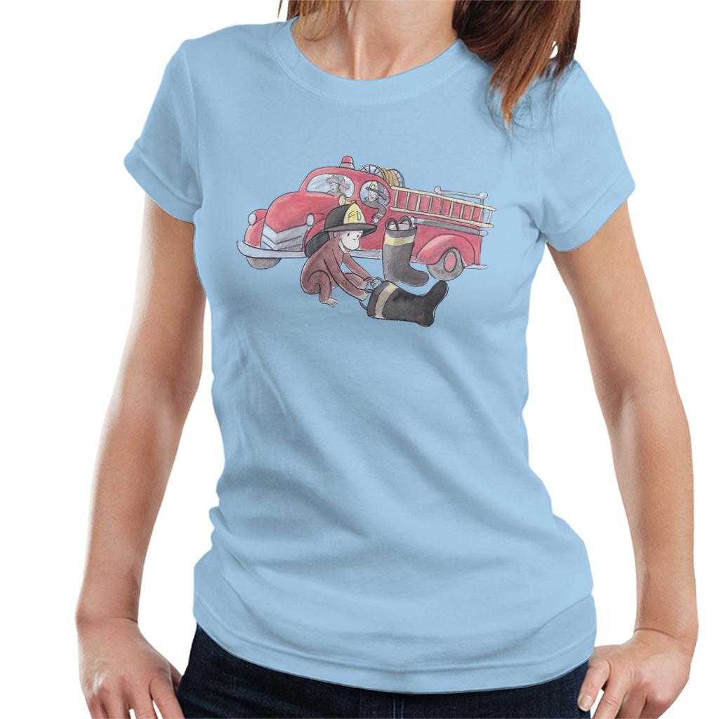 Curious George Balloon Fire Department Truck Women's T-Shirt-ALL + EVERY