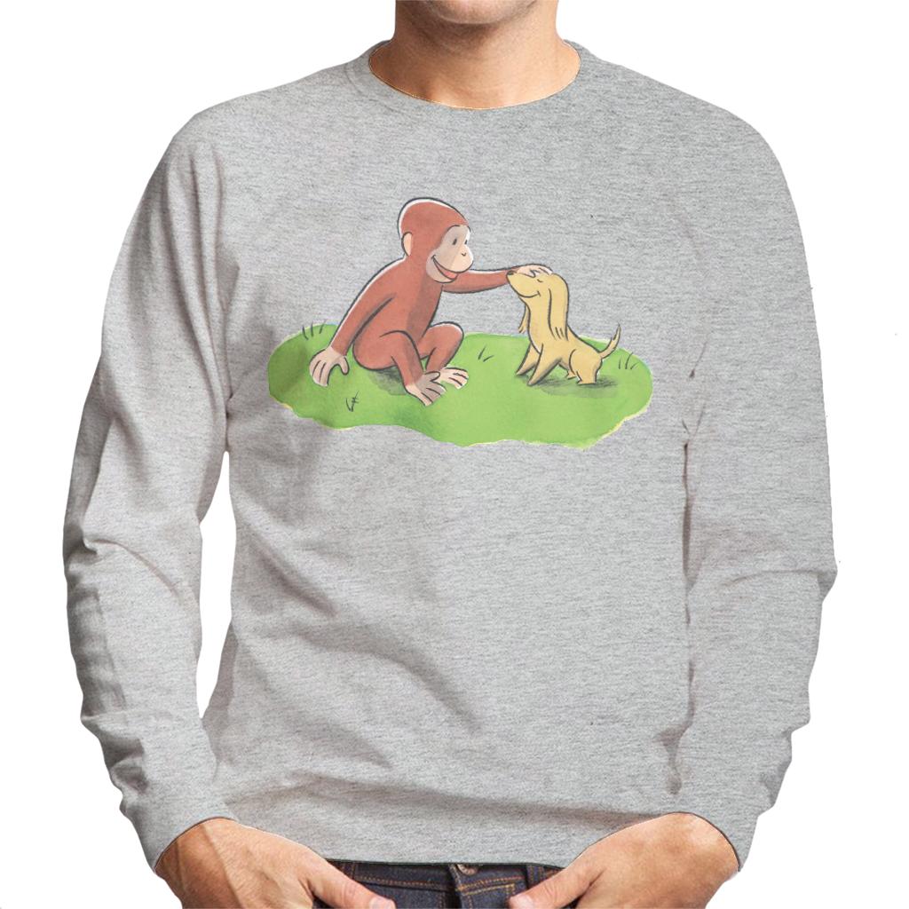 Curious George Stroking Dog Men's Sweatshirt-ALL + EVERY