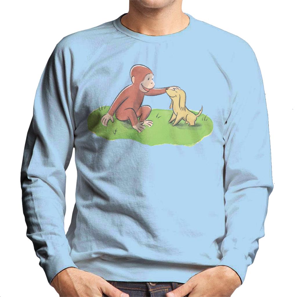 Curious George Stroking Dog Men's Sweatshirt-ALL + EVERY