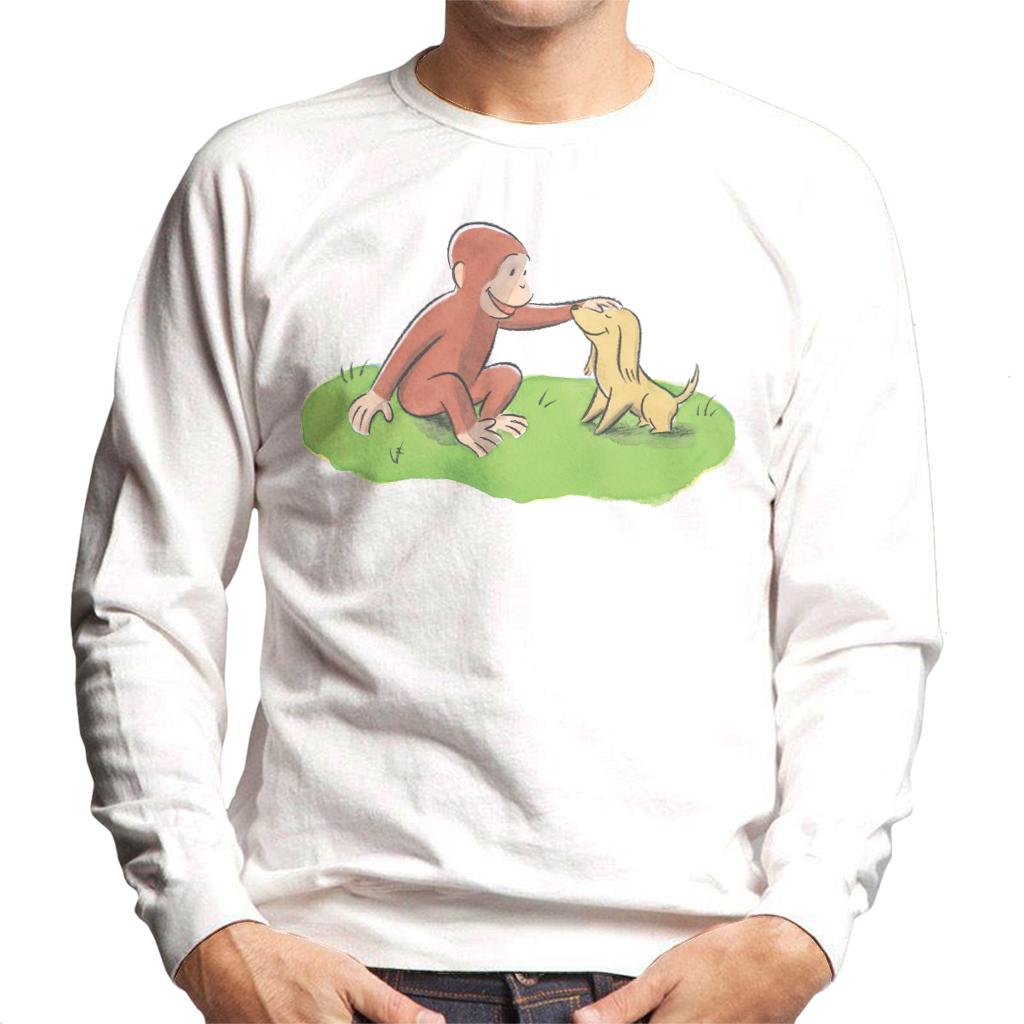 Curious George Stroking Dog Men's Sweatshirt-ALL + EVERY