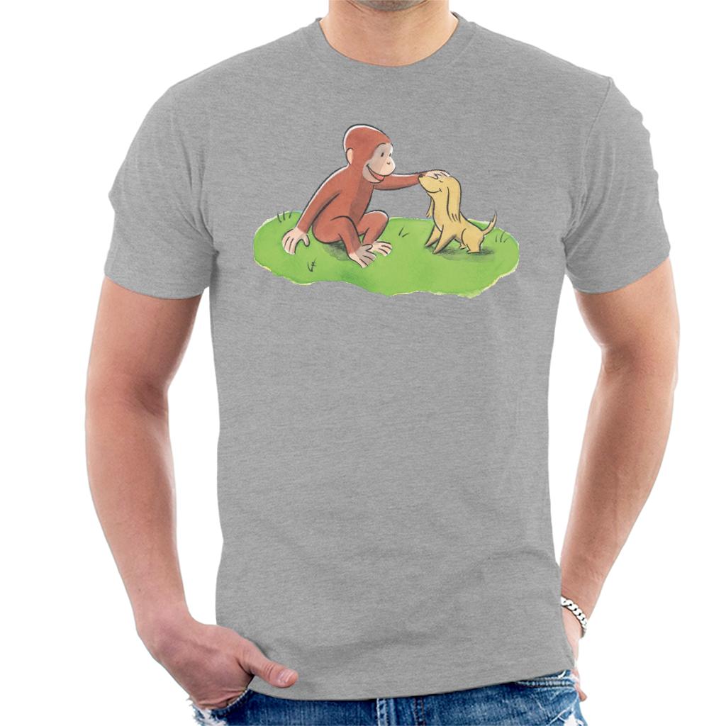 Curious George Stroking Dog Men's T-Shirt-ALL + EVERY