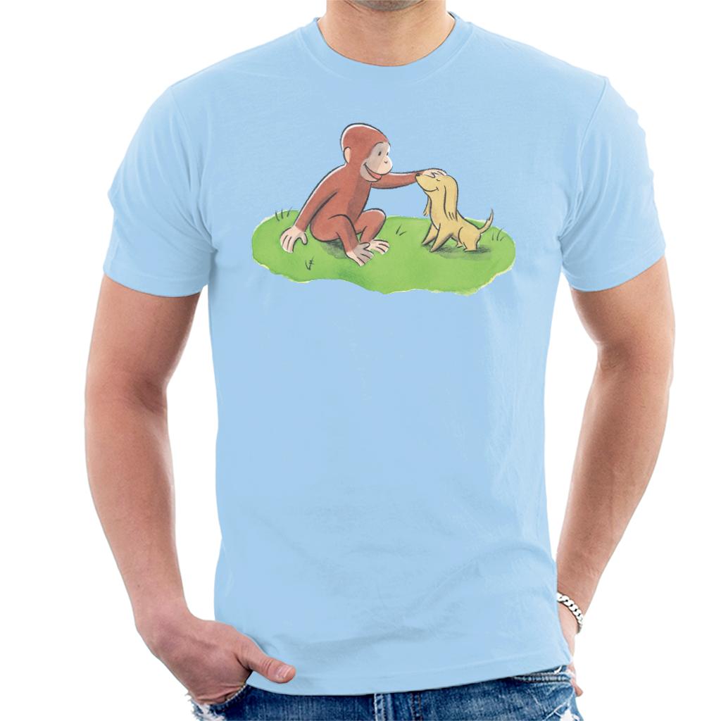 Curious George Stroking Dog Men's T-Shirt-ALL + EVERY