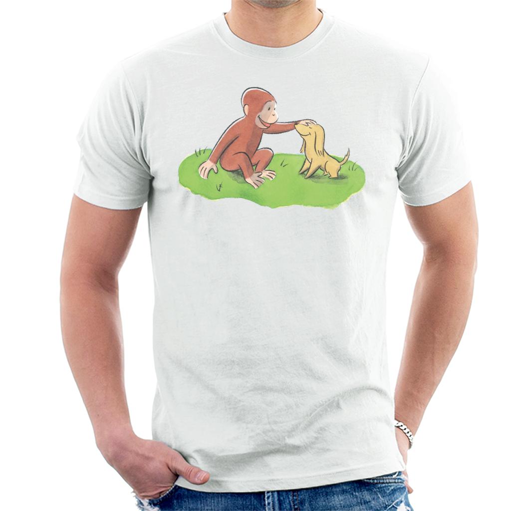 Curious George Stroking Dog Men's T-Shirt-ALL + EVERY