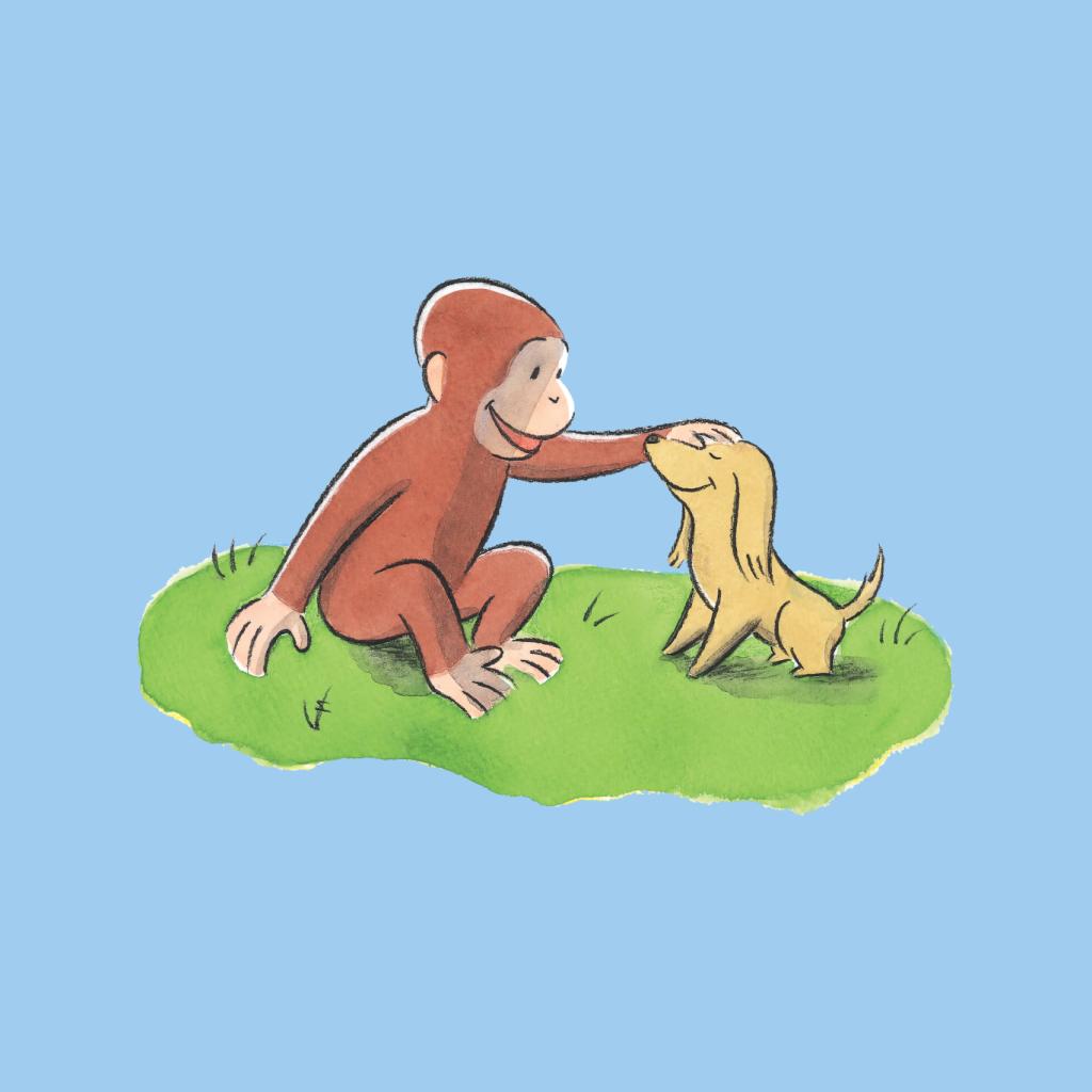 Curious George Stroking Dog Women's T-Shirt-ALL + EVERY