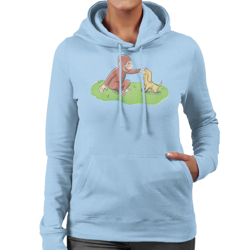 Curious George Stroking Dog Women's Hooded Sweatshirt-ALL + EVERY