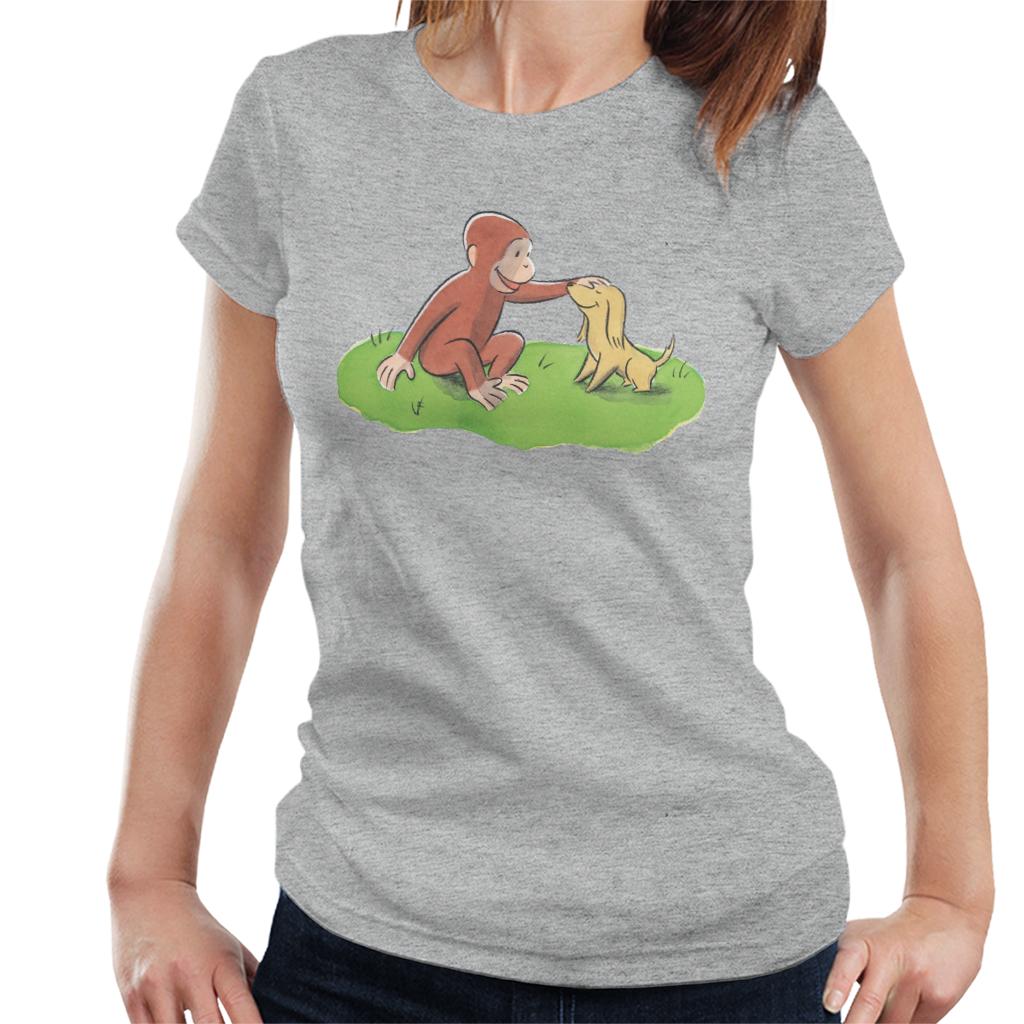 Curious George Stroking Dog Women's T-Shirt-ALL + EVERY