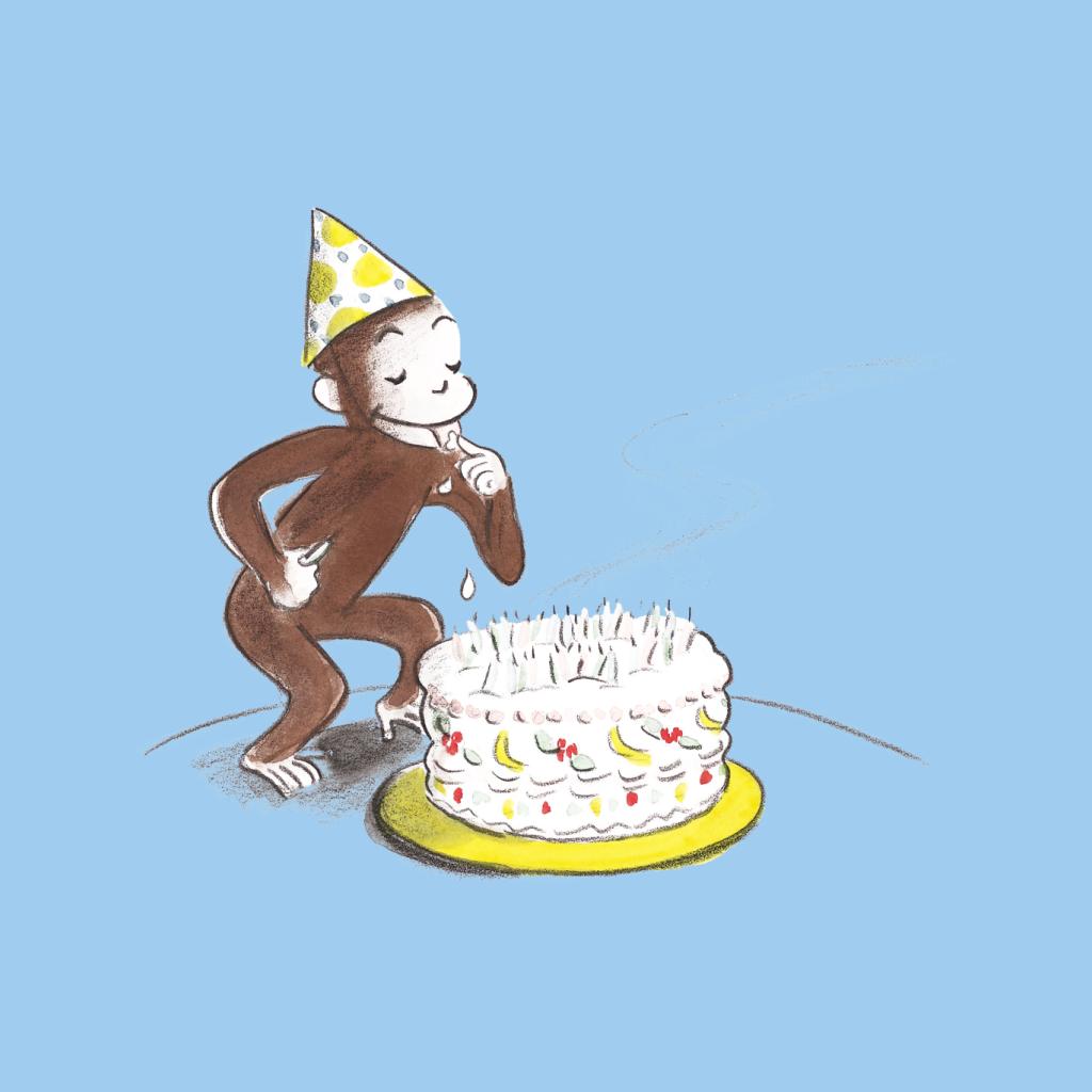 Curious George Eating Birthday Cake Men's T-Shirt-ALL + EVERY