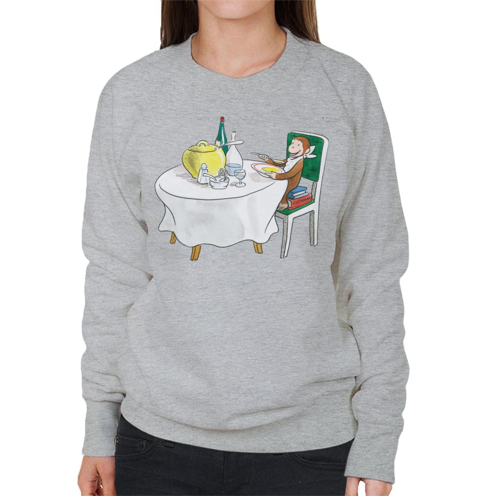 Curious George Eating A Fancy Meal Women's Sweatshirt-ALL + EVERY