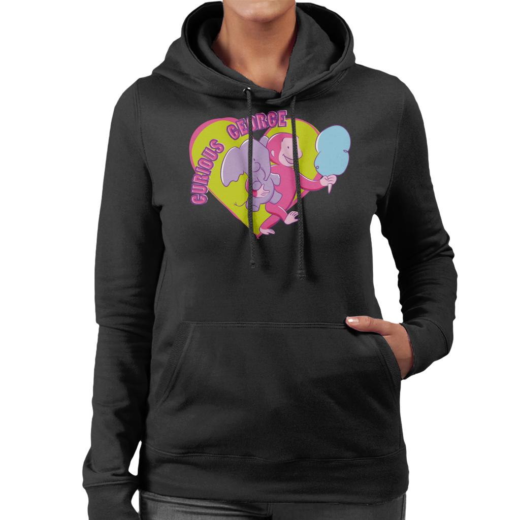 Curious George Carnival Heart Women's Hooded Sweatshirt-ALL + EVERY