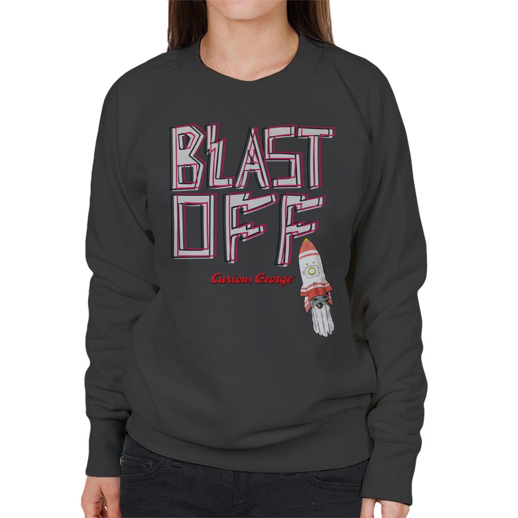 Curious George Blast Off Rocket Women's Sweatshirt-ALL + EVERY