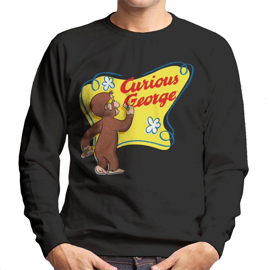 Curious George Writing His Name Men's Sweatshirt-ALL + EVERY