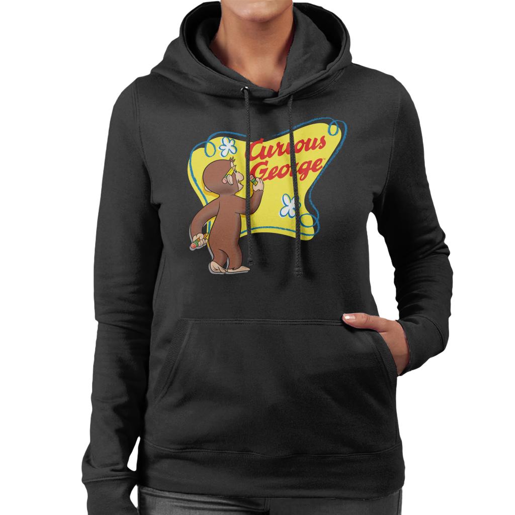 Curious George Writing His Name Women's Hooded Sweatshirt-ALL + EVERY