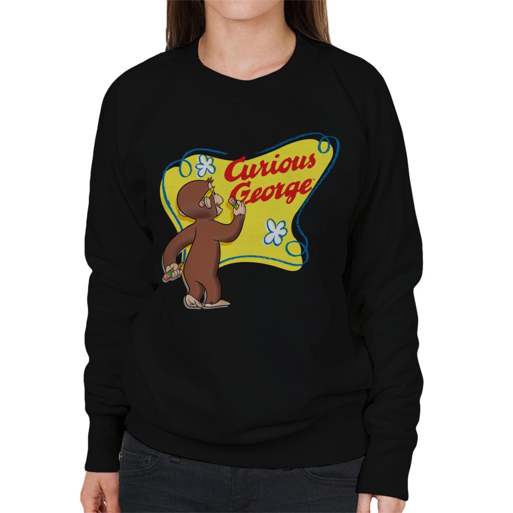 Curious George Writing His Name Women's Sweatshirt-ALL + EVERY