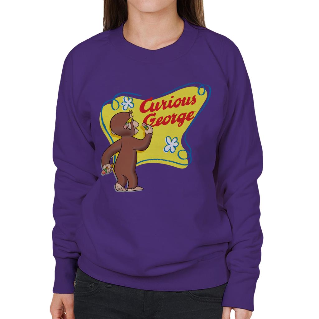 Curious George Writing His Name Women's Sweatshirt-ALL + EVERY