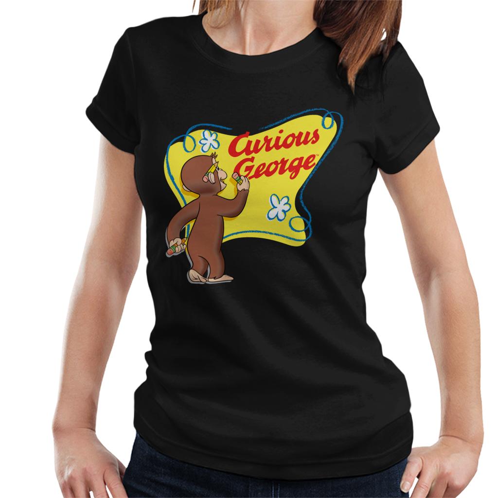 Curious George Writing His Name Women's T-Shirt-ALL + EVERY