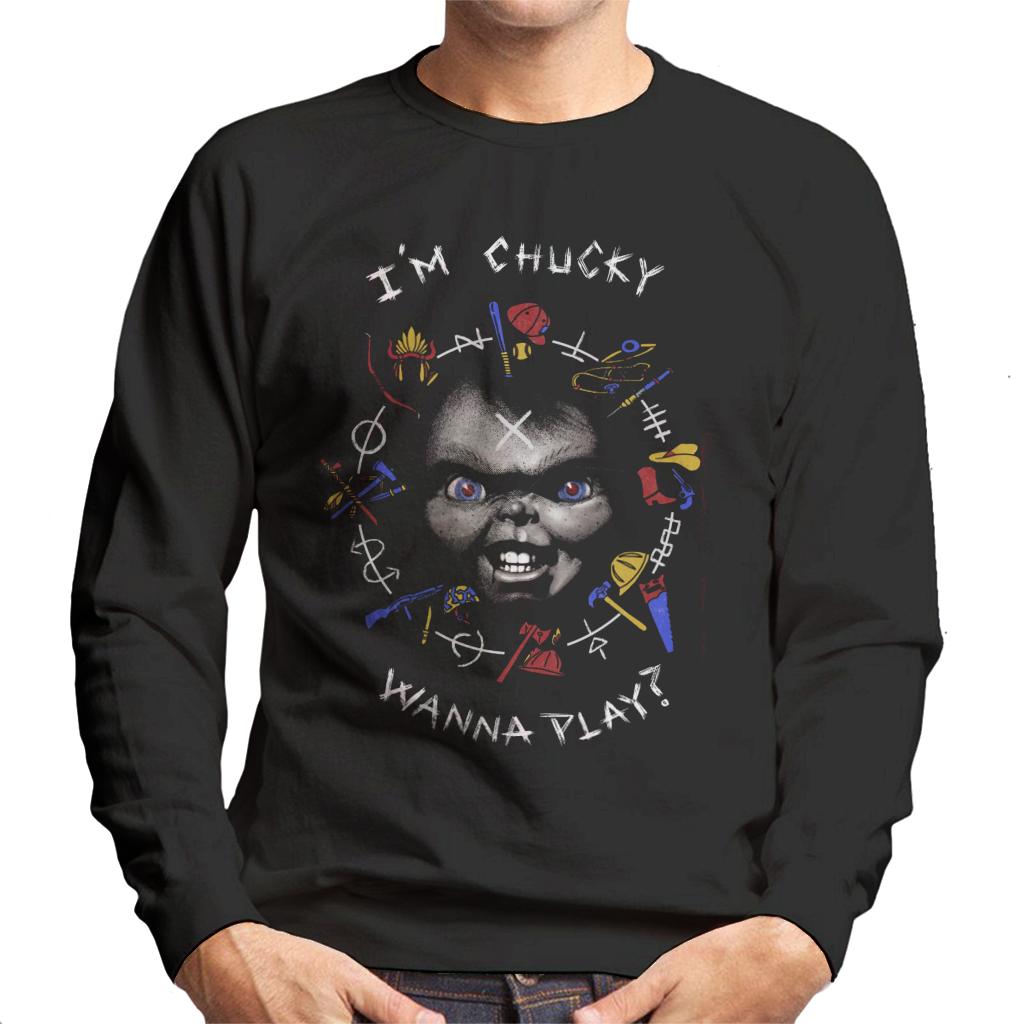 Chucky Im Chucky Wanna Play Quote Men's Sweatshirt-ALL + EVERY