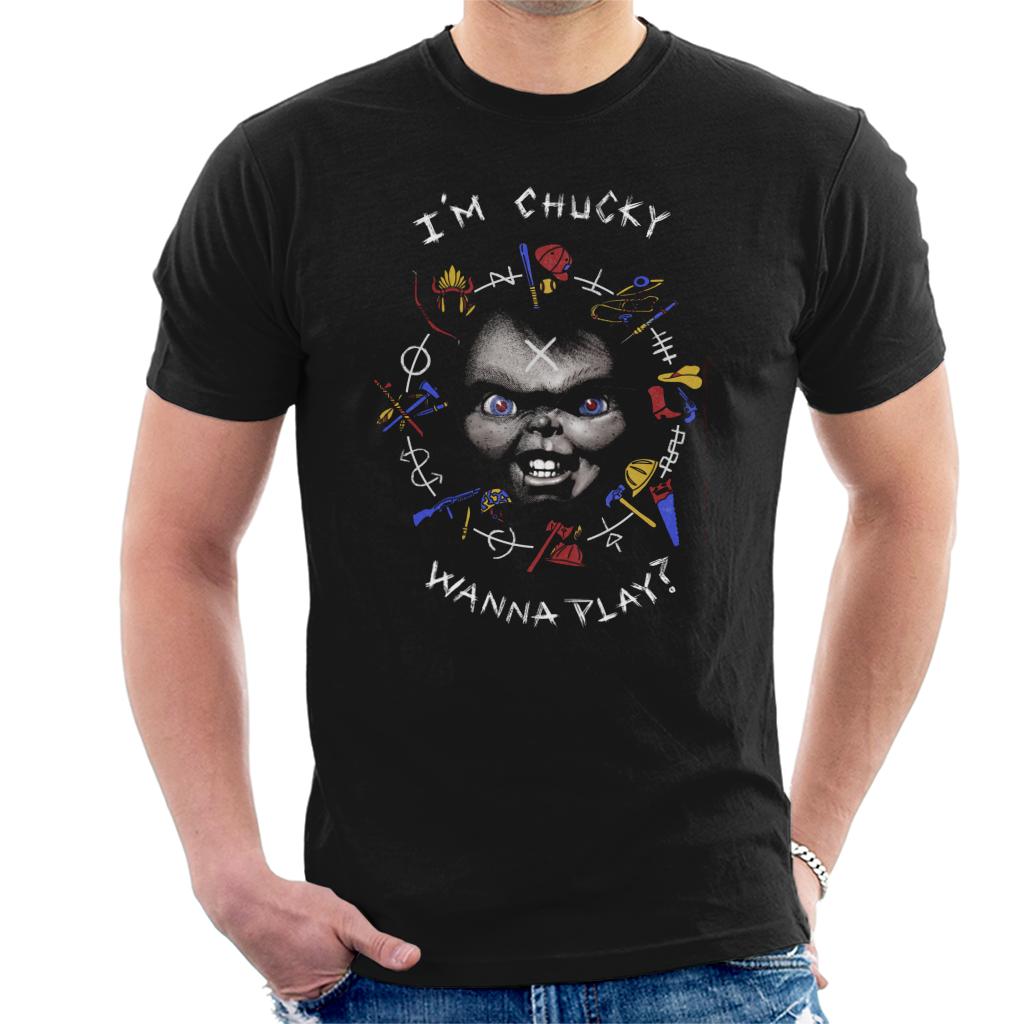 Chucky Im Chucky Wanna Play Quote Men's T-Shirt-ALL + EVERY